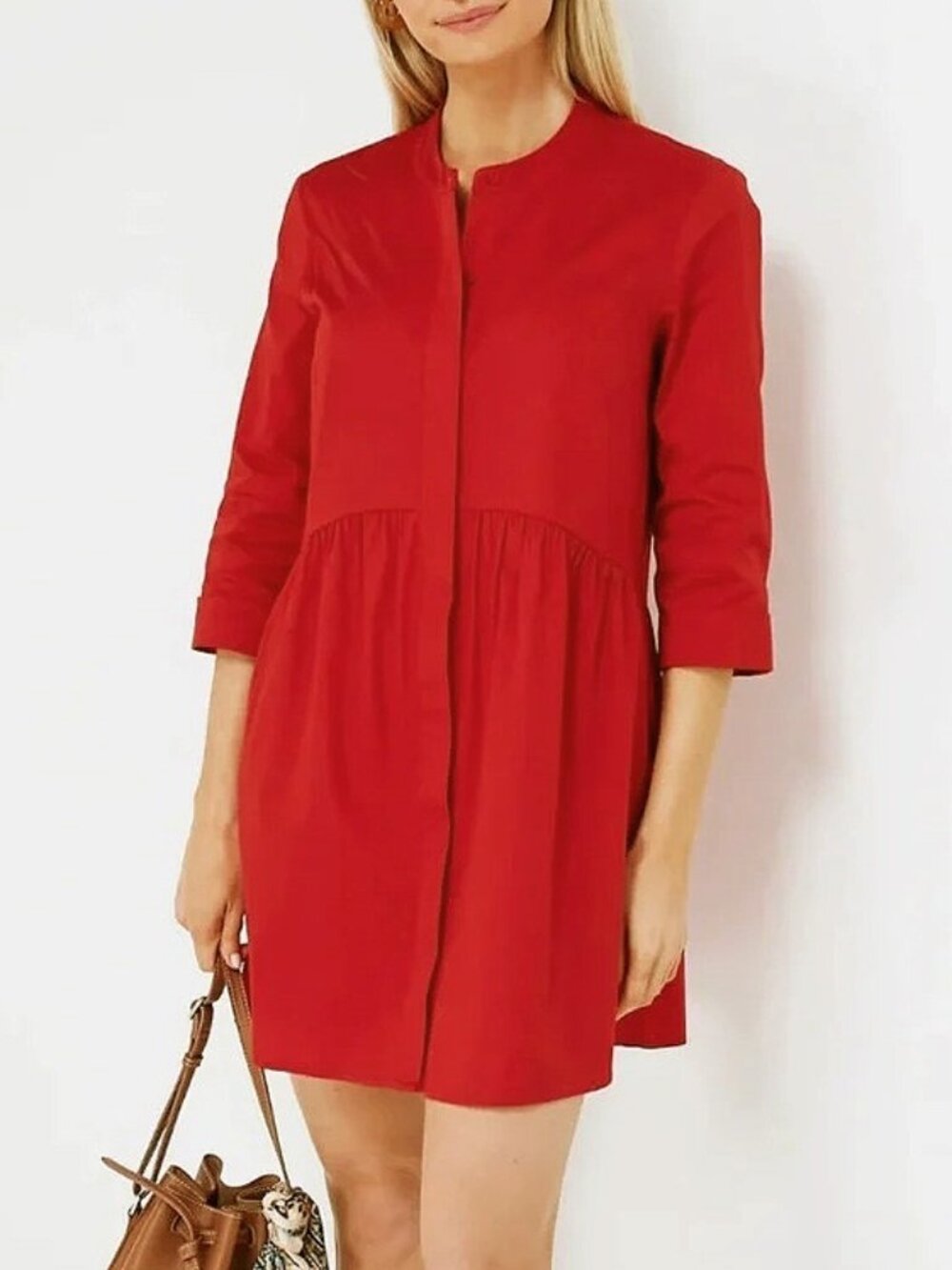 New Tuckernuck Royal Stretch Cotton Mini Shirtdress Red XS